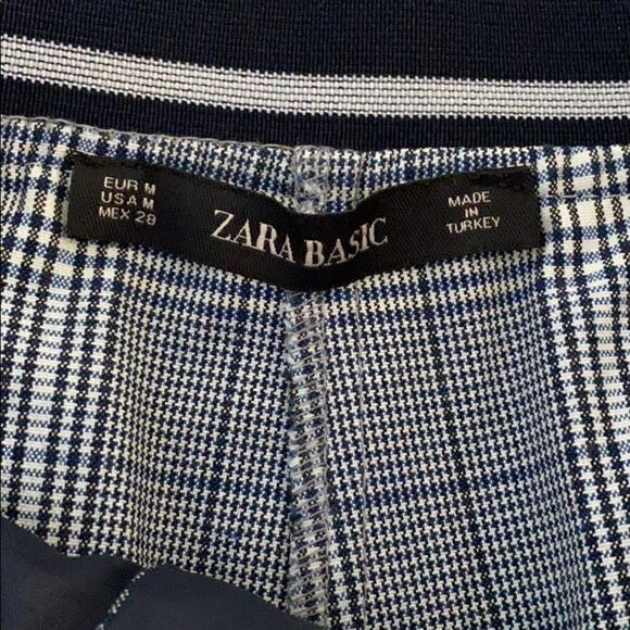 Zara Basic White, Blue & Black Plaid Dress Pants Elastic Waist Size M - Picture 5 of 8